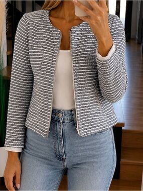Adrienne Vittadini Tweed Zip Jacket – Navy & White size S